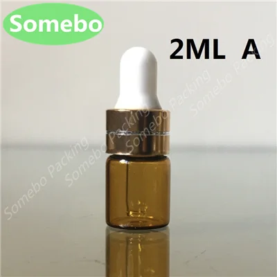 2ML A 50 шт./лот 1 мл, 2 мл, 3 мл, 5 мл Янтарный стеклянный флакон-капельница, маленькие флаконы с пипеткой для косметических парфюмерных флаконов с эфирным маслом - Цвет: 2ML A