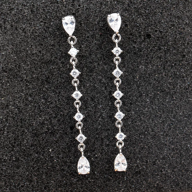 Серьги с длинной кисточкой серьги каплями воды ААА Циркон Простые Модные