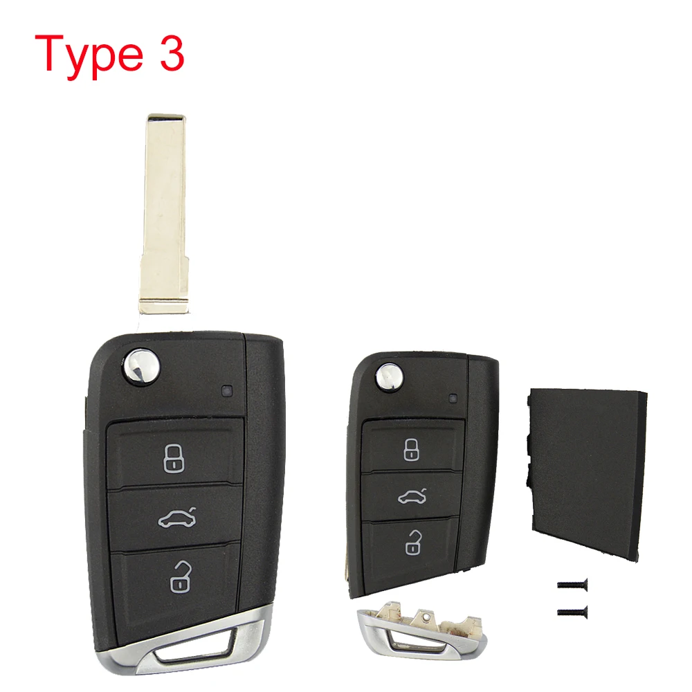 OkeyTech для V W Golf 7 MK7 Skoda Octavia сиденье 3 кнопки ключа автомобиля оболочка откидной складной чехол для замены пульта дистанционного управления Fob Uncnt Blade - Цвет: Type 3