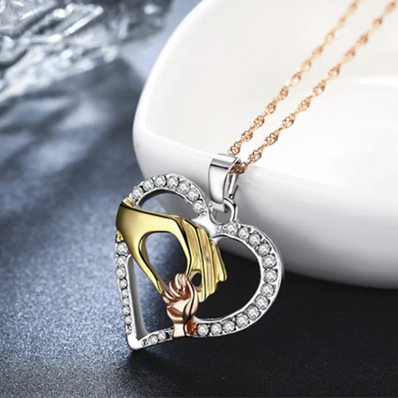 rose gold chain Кубический цирконий для мамы, ожерелье с подвеской в виде сердца для ребенка, дочери, сына, ребенка, семья, любовь, ювелирные изделия, друзья, день рождения, дни матери, подарочная коробка - Окраска металла: rose gold chain