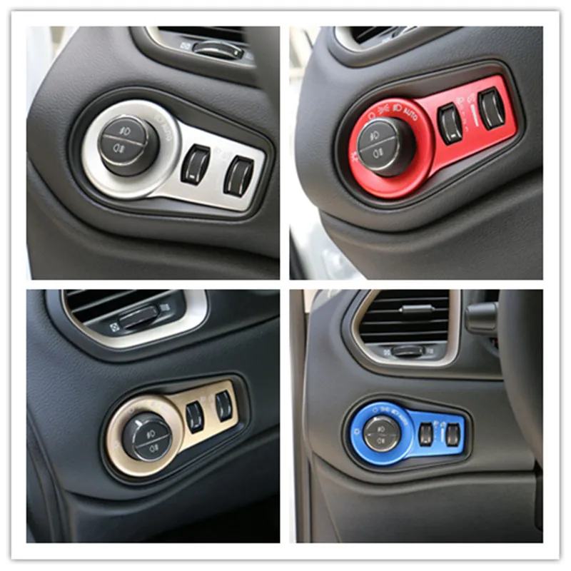 

Car Styling Headlight Switch Decoration Cover Sticker Trim Frame For Jeep Renegade 2015 up For Cherokee 2014 up Aluminium