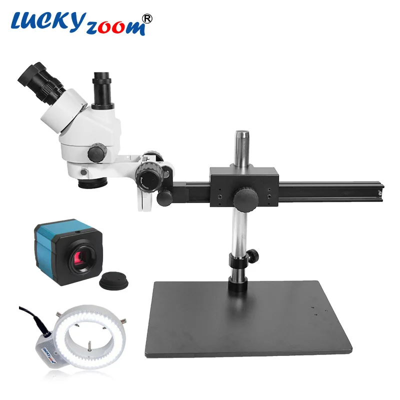 Luckyzoom 7X 45X Тринокулярный пайки микроскоп 14MP HDMI Microscopio Камера 144 шт. кольцевой