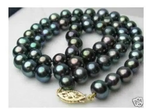 

Hot sale new Style >>>>>Rare!8-9MM black Akoya Cultured Pearl Necklace 17"