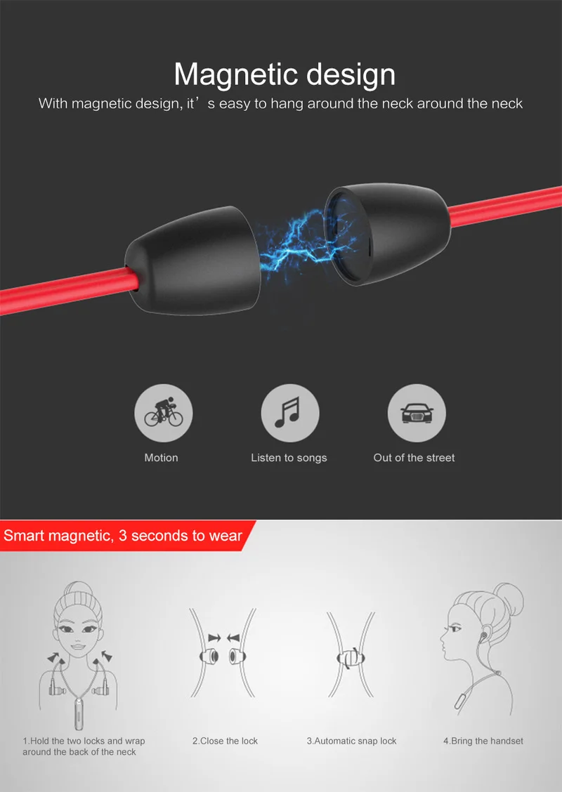 Bluetooth наушники вкладыши беспроводные с микрофоном и басами спортивные магнитные