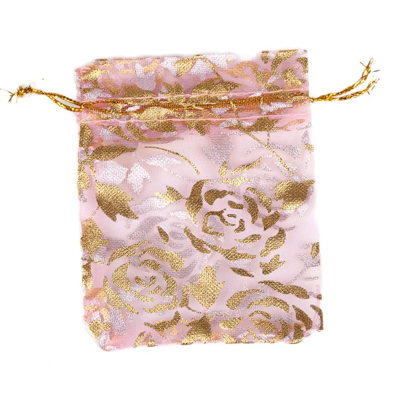 Pink Rose 50 шт. 7X9 9X12 11X16 13X18 см цвет Бронзированная роза Сердце Любовь ювелирные изделия Упаковка жемчужные мешки из пряжи свадебный подарок сумки мешки для конфет - Цвет: Pink Rose