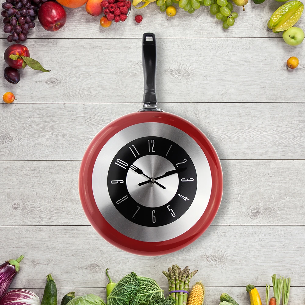 

Metal Frying Pan Design Wall Clocks Modern Style Novelty Kitchen Home Decor Gifts 8'' 10'' 12'' Clocks 2020 New Arrivals