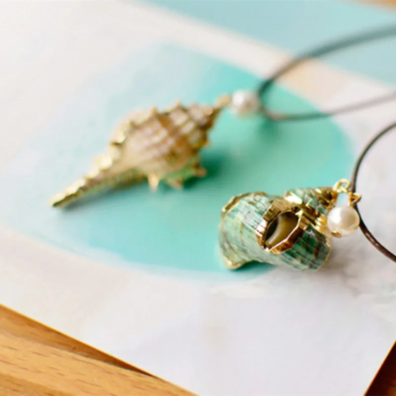 MCSAYS Trending Jewelry Natural Conch Shell Pendant Brown Rope Chain Water Drops Special Necklace 3NS | Украшения и аксессуары