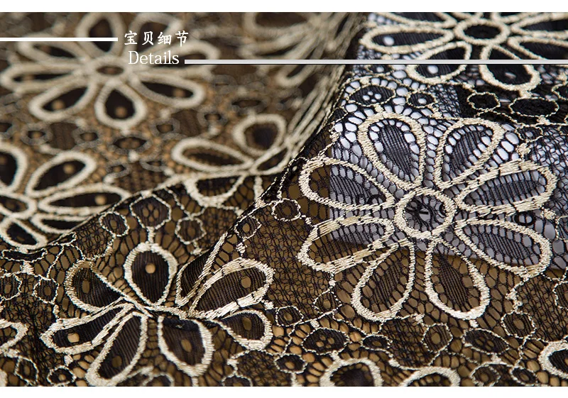 

LASUI Black and gold High - grade two - color 3d large flower lace hollow fabric Translucent and comfortable Noble charming