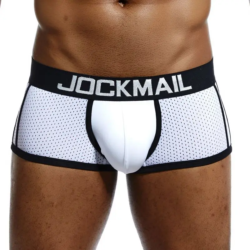 Белый Бренд jockmail, 4 упаковки, боксеры, мужские сетчатые, U Pouch, ice silk, сексуальное нижнее белье для геев трусы, мужские короткие трусы, боксеры, шорты - Цвет: Белый