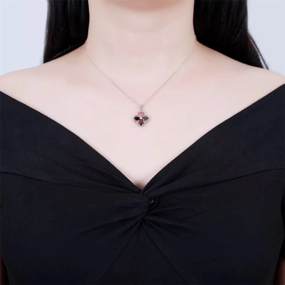 

SGARIT new design flower necklace jewelry 925 sterling silver natural tourmaline gemstone pendant necklace for women