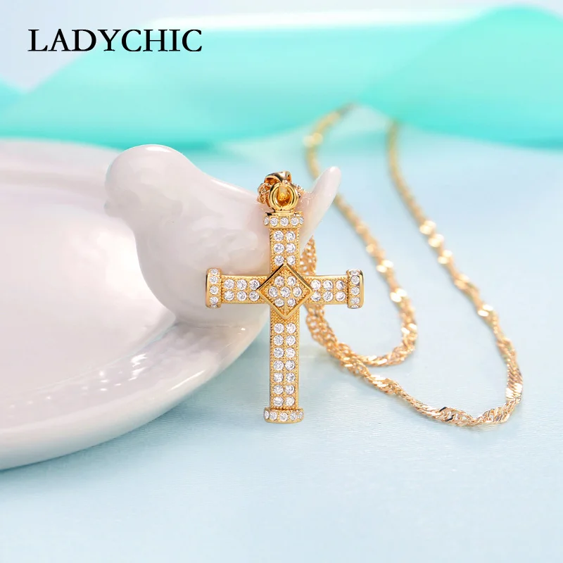 

Женский кулон в виде креста LADYCHIC, ожерелье с микро-закрепкой из кубического циркония, ювелирные изделия с христианским Иисусом, LN1131