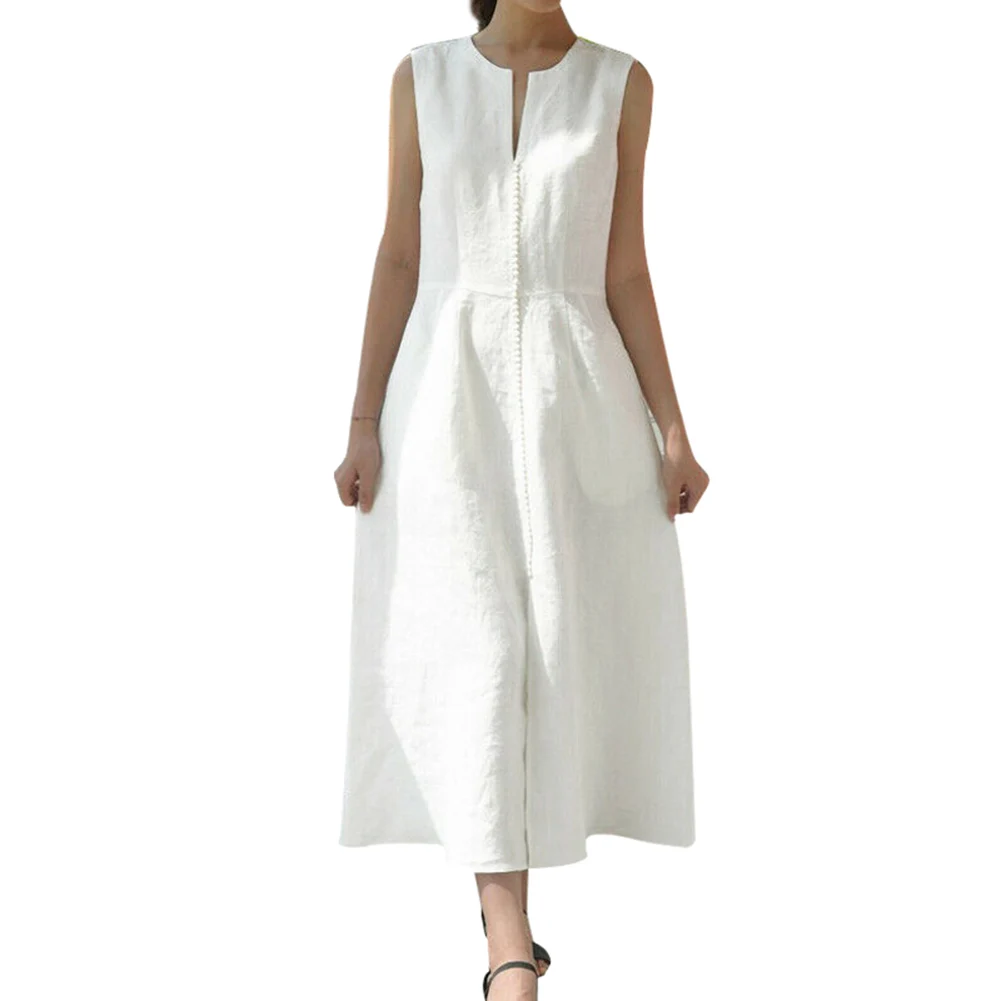 

Новинка женские Разделение из хлопка и льна сексуальное платье Летнее вечернее Коктейльные Вечерние трапециевидной формы с v-образным Выре...