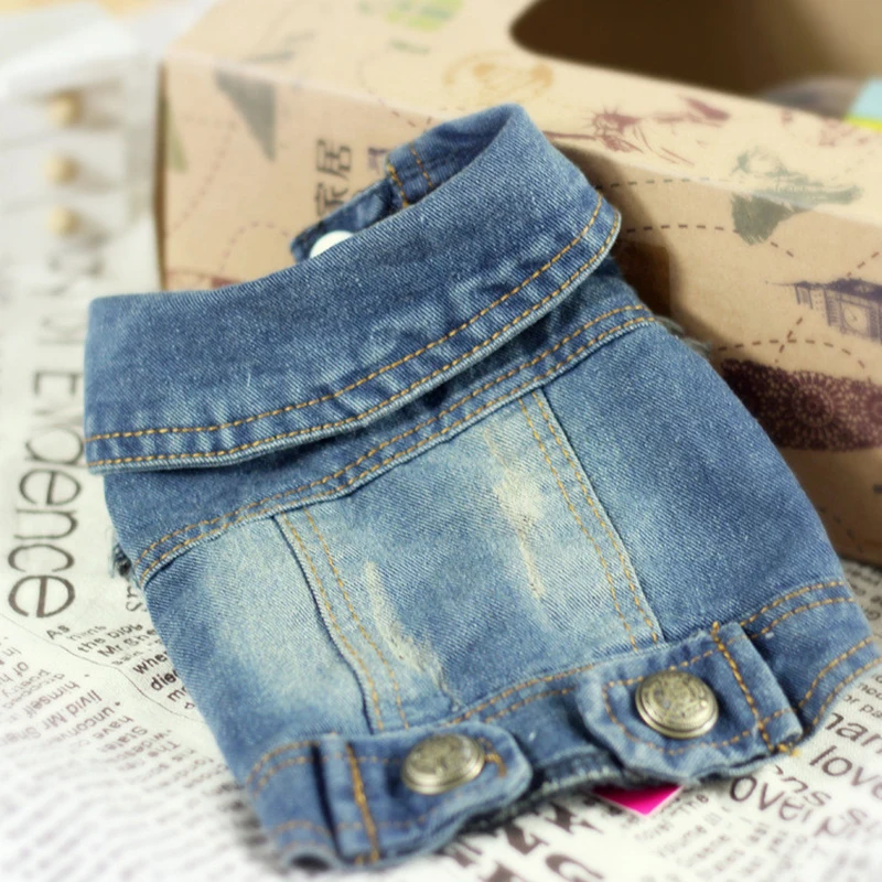 Fashion Pet Puppy Clothes Retro Pattern Personalized Color 5 Sizes Dog Caught Denim Vests For And Accessories | Дом и сад