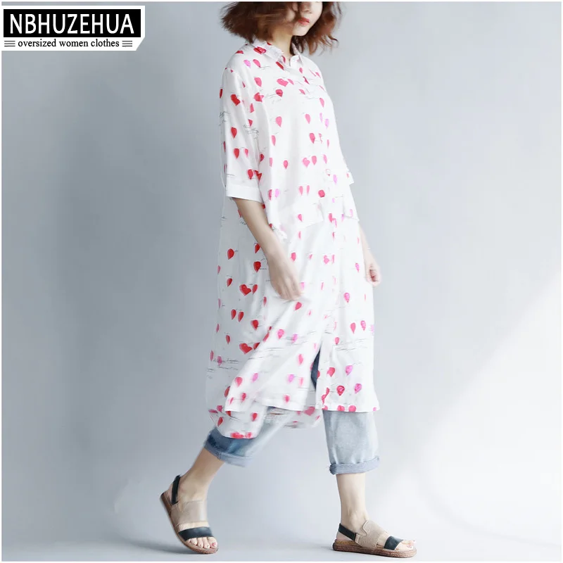 NBHUZEHUA A103 4XL 5XL Женские длинные рубашки большого размера Винтажная летняя блузка