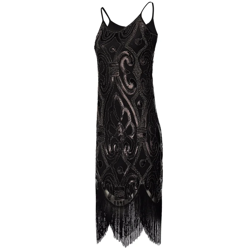 Пикантные черные сапоги блесток бахромой Cami Dress Винтаж Пейсли бисером рукавов