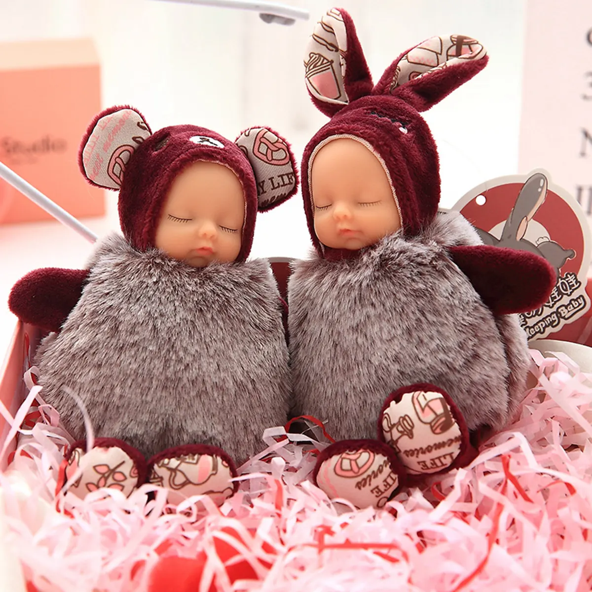 15 см плюшевая кожа кроличий мех Спящая кукла брелок для ключей мягкий набивной