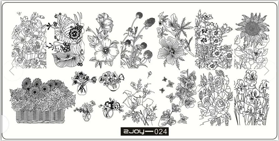 2JOY24 1 шт. 12.5*6.5 см стемпинг прямоугольник ногтевых пластин, тиснение цветы изображения 3D DIY узор плиты DIY ногтей штамповки шаблон - Цвет: 2JOY24