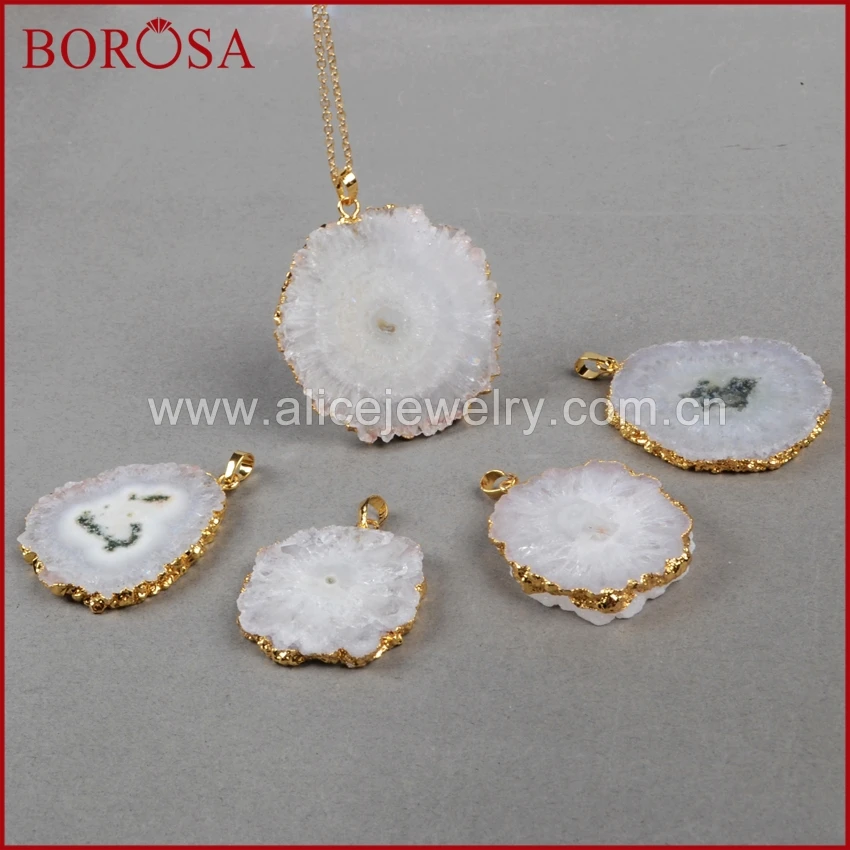 BOROSA натуральный Солнечный кварцевый соединитель золотой цвет цветок белый кулон