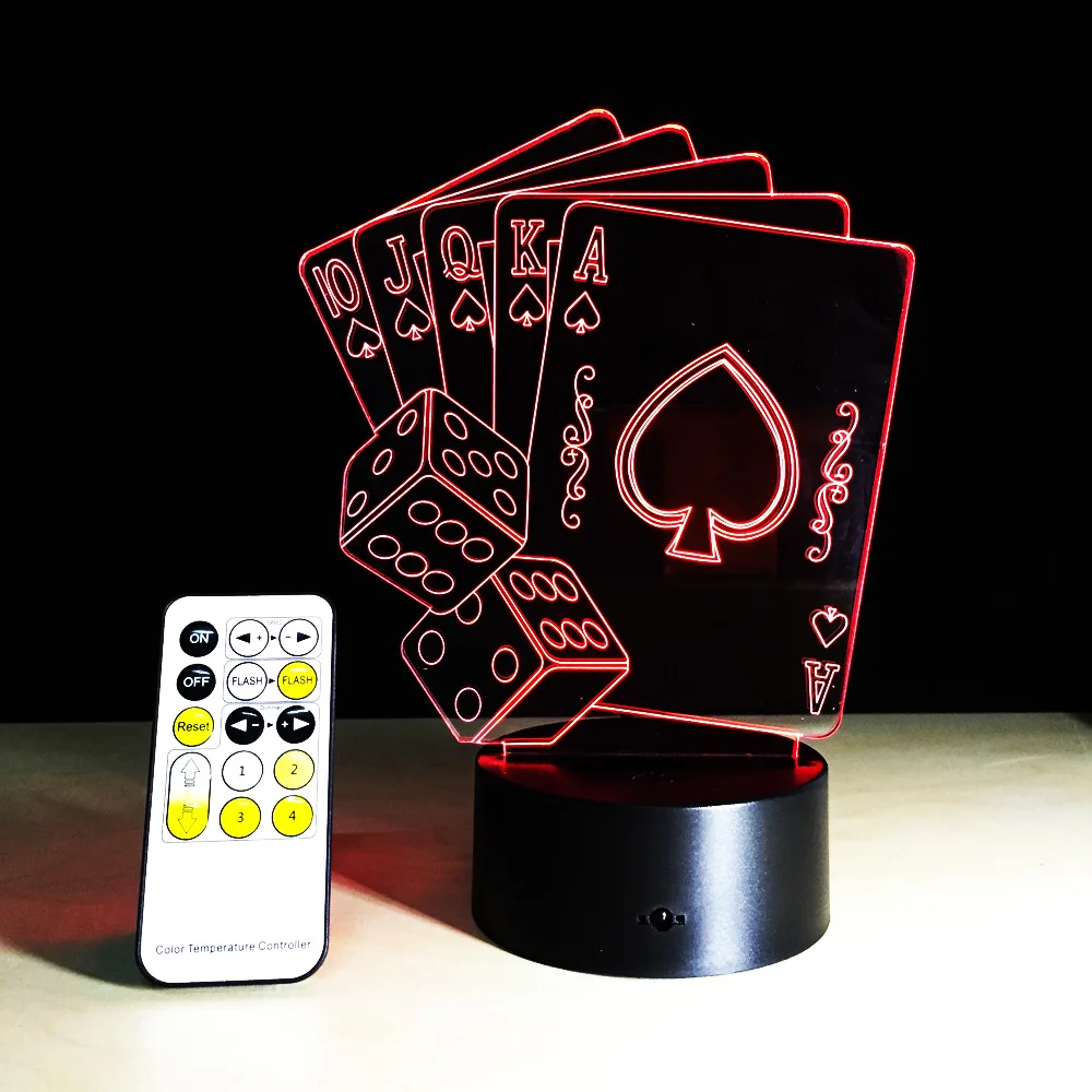 Покерные карты для казино игральные кости светильник 3D Иллюзия Ночной