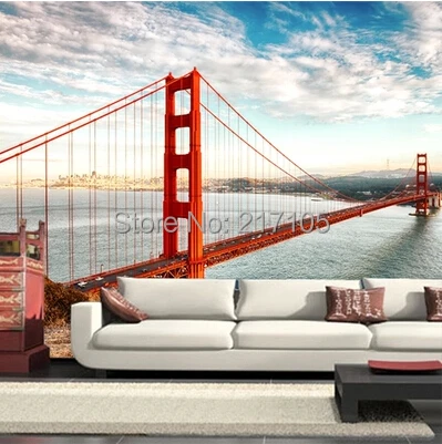 Бесплатная доставка Золотые ворота мост пейзаж город большие фрески гостиная