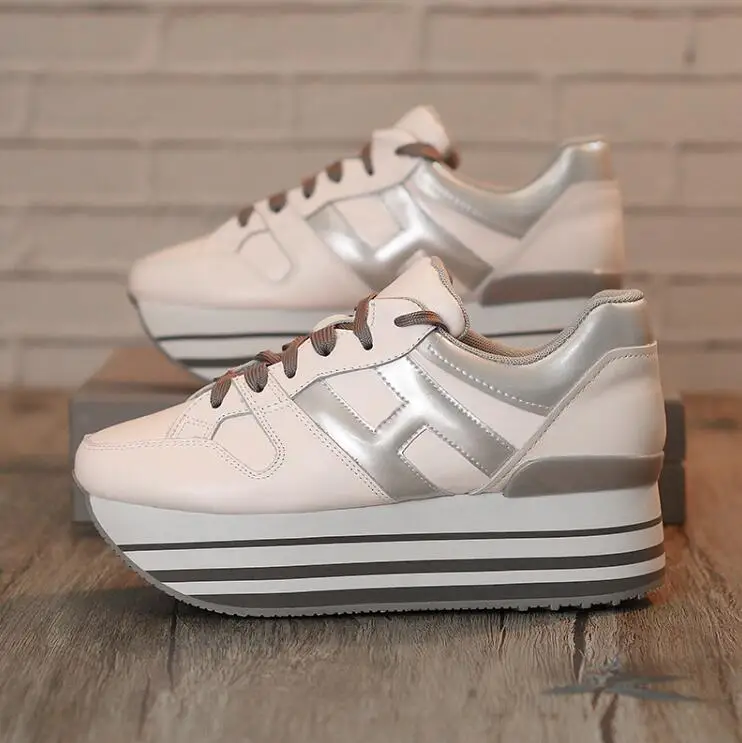 

2020New Autumn Leather Platform Muffin Sole Women Shoes Casual Rainbow Bottom Lace Up Comfy Increased Heel Shoe