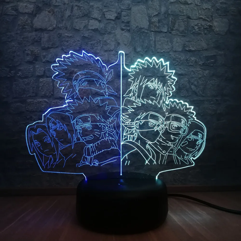 Наруто команда Sasuke Kakashi 3D визуальная Иллюзия светодиодный светильник для