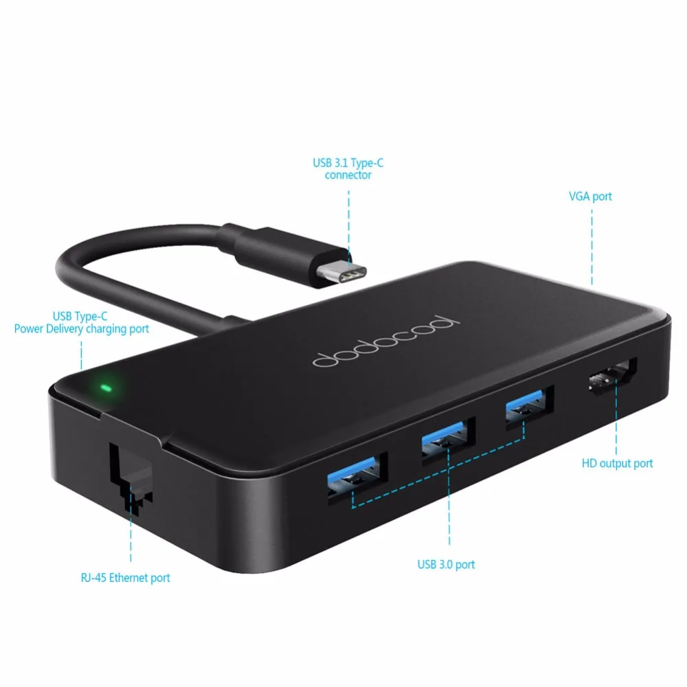 Многофункциональный USB концентратор dodocool 7 в 1 с портом Type C выход 4K HD/VGA гигабитный