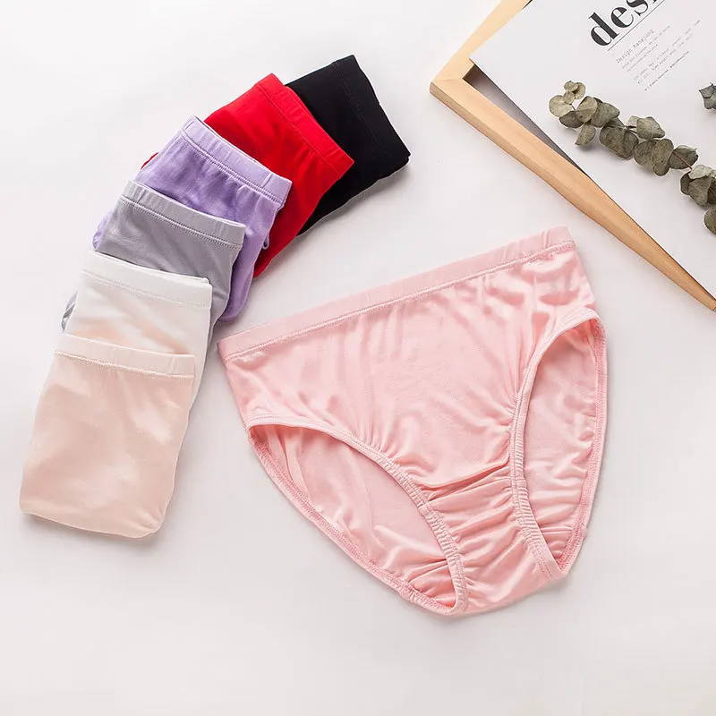 Birdsky, 3pcs 70% viscose 30% mulberry silk Women briefs panties underwear, mid waist,  8 solid colors. OR-08