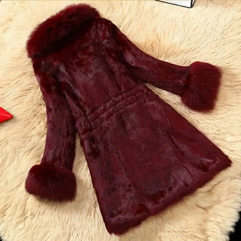 Женское длинное пальто из искусственного меха толстое теплое с воротником