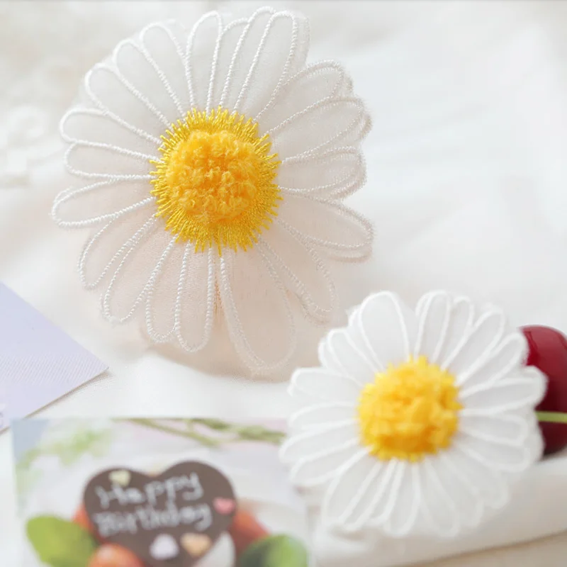 Белая с желтым подсолнухом кружевная отделка из органзы аппликация для одежды