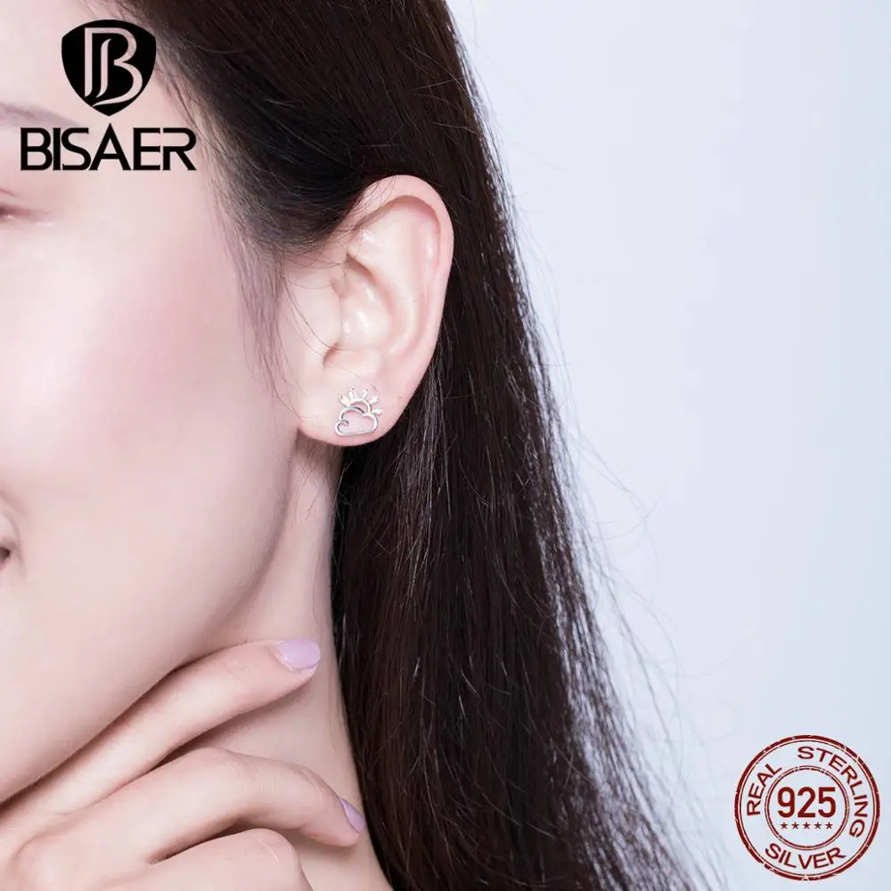 BISAER забавные серьги-гвоздики для женщин и девочек, 925 пробы, Серебряное модное ювелирное изделие GAE190