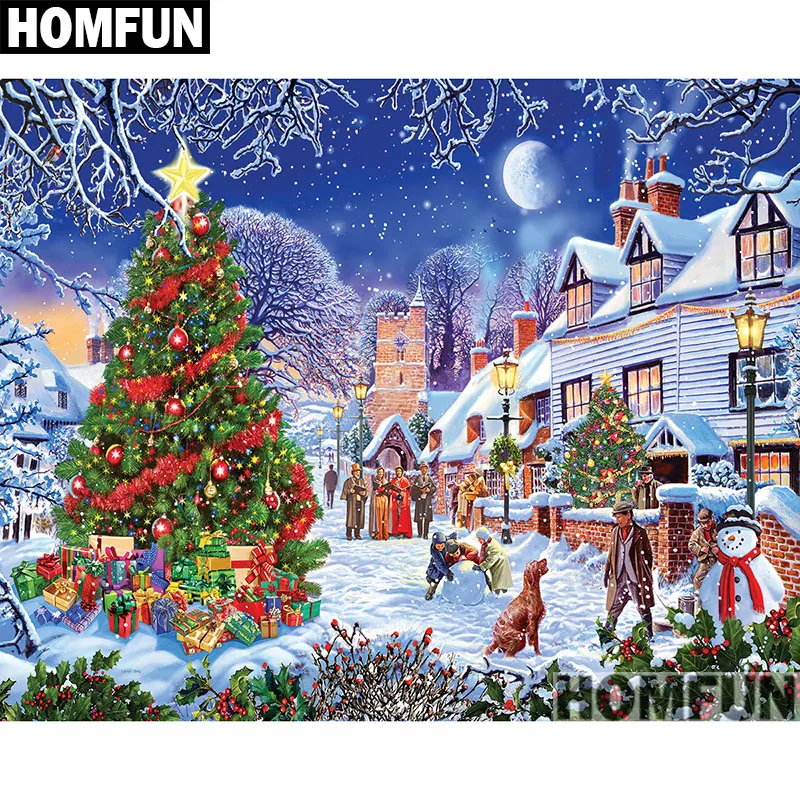 Алмазная 5D Вышивка HOMFUN A00779 полноразмерная/круглая картина Деревня