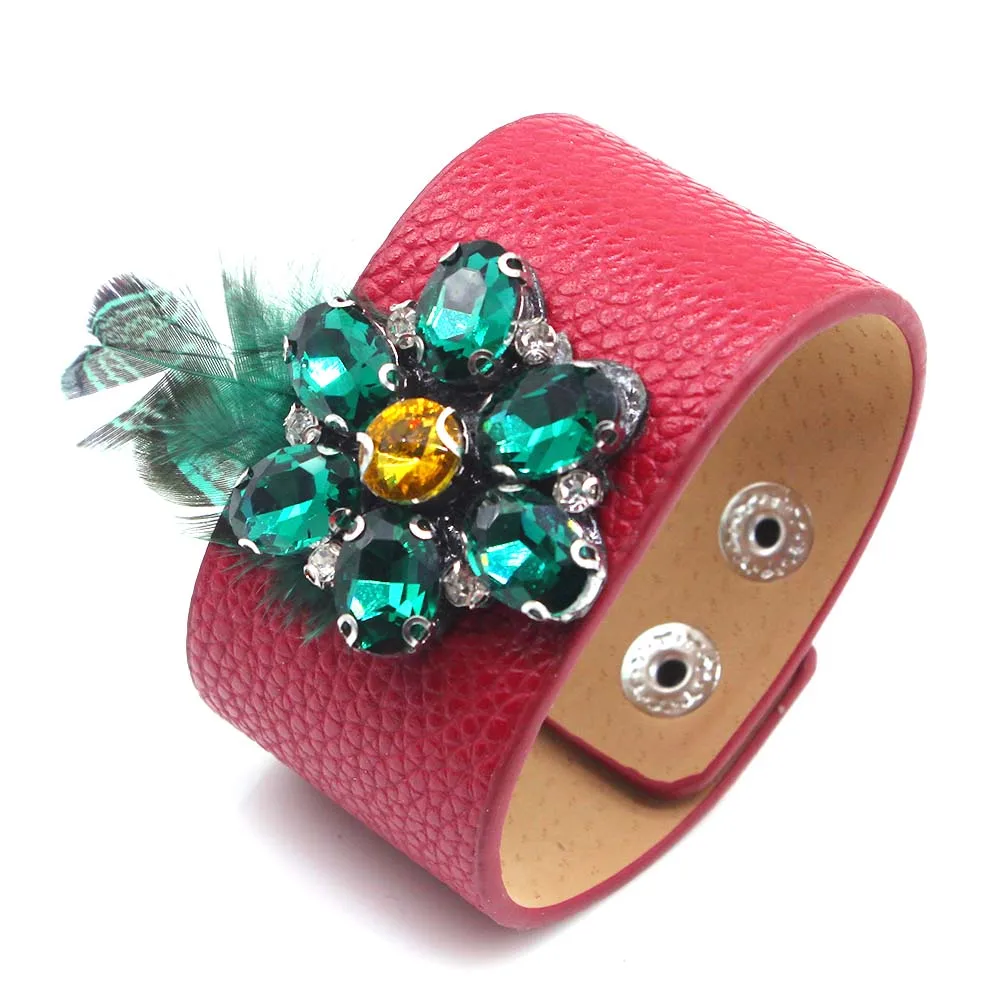 

D&D New Fashion Feather Leather Rhinestone Bracelet For Women Charm Contracted And Generous Fashion Jewelry Bangle