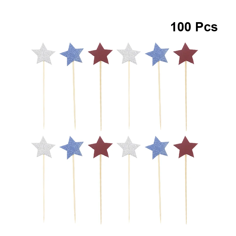 100pcs Glitter Star Cupcake Toppers Cake Topper Picks Decorative Food Independence Day 4th Of July Party Supplies Favors | Дом и сад