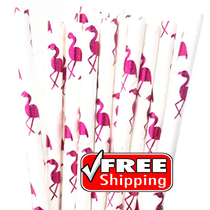

200pcs Metallic Hot Pink Foil Flamingo Paper Straws Bulk-Luau Tropical Baby Shower Bachelorette Hawaiian Wedding Birthday Party