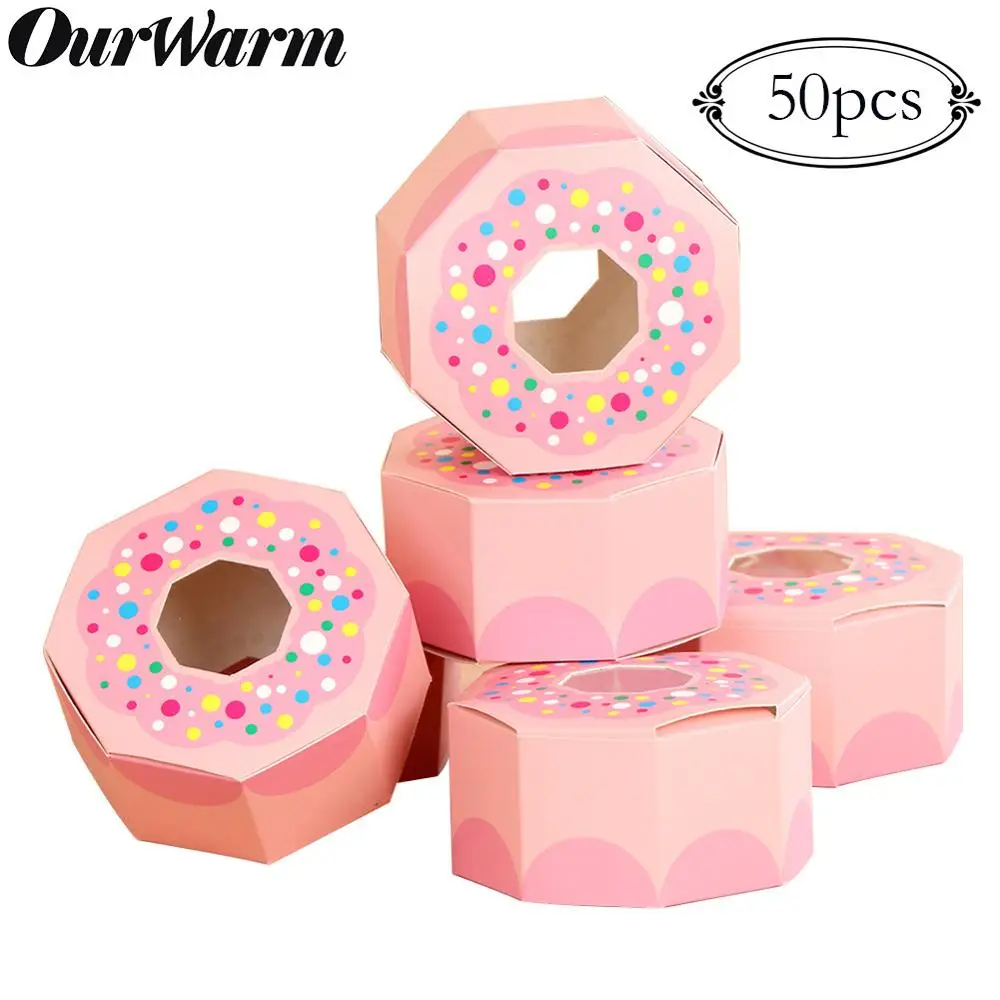 OurWarm 50 шт. коробки для подарка на день рождения пончика розовая коробка с