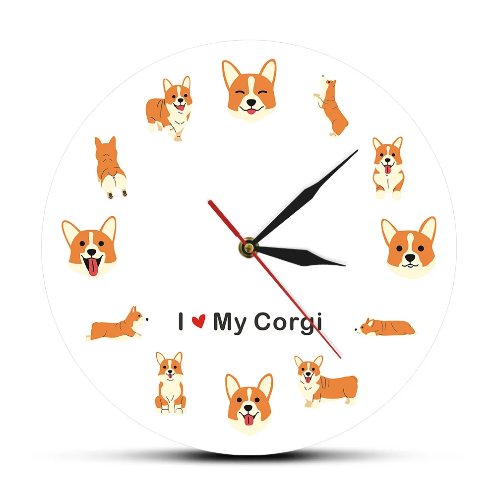 I love my Corgi культовый силуэт Очаровательная собака яркие настенные часы подарок