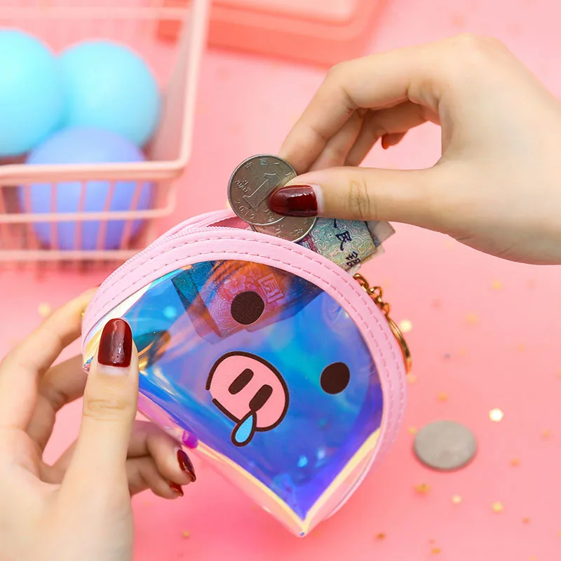 Kawaii прозрачный кошелек с отделением для монет мультяшный лазер маленький кролик