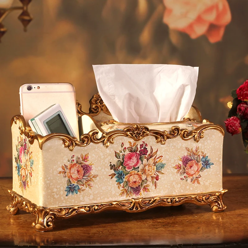 

European multifunctional paper towel box luxury retro coffee table remote control box box fashion napkin box