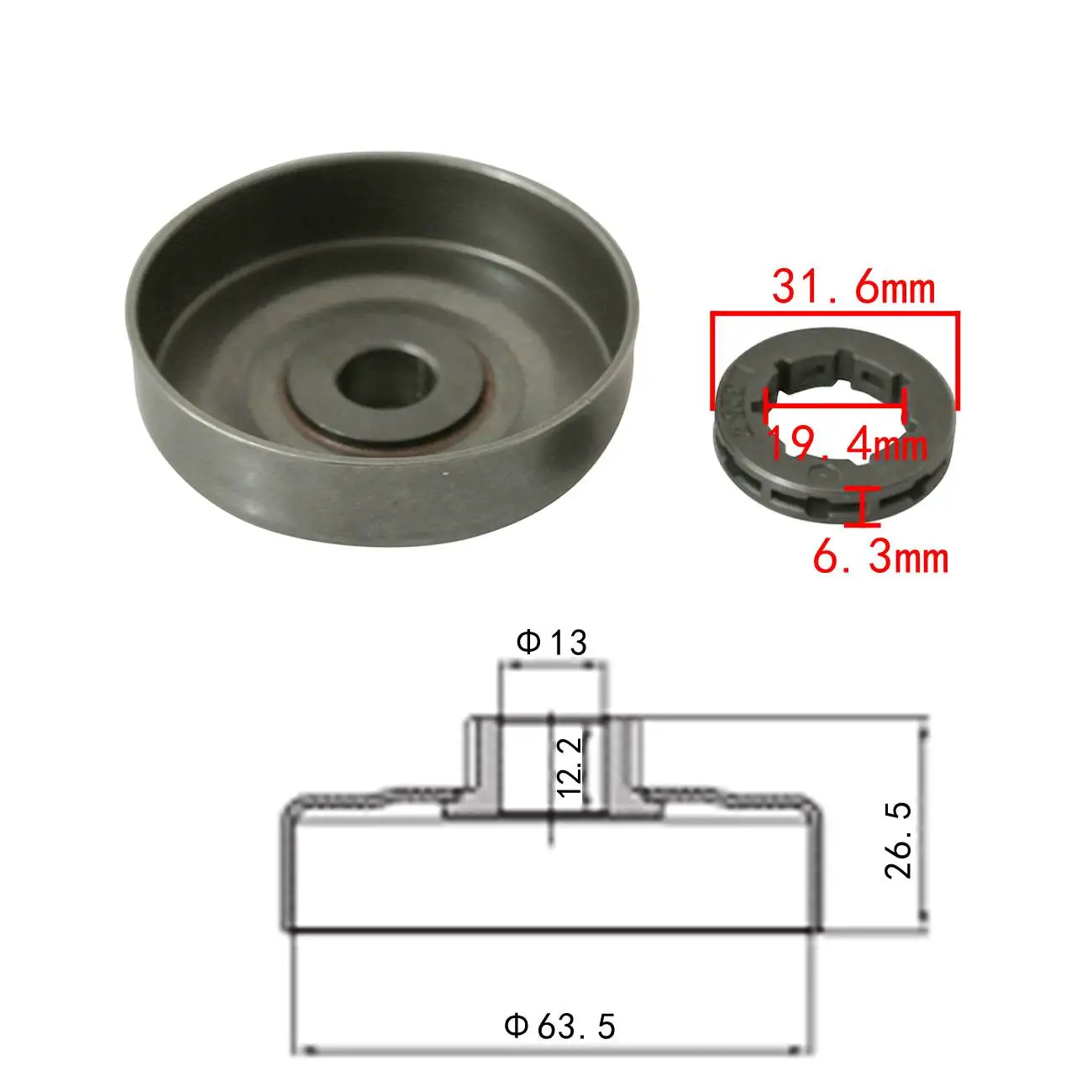 

7T 3/8" Clutch Drum Rim Sprocket Fits Husqvarna 137 Chainsaws