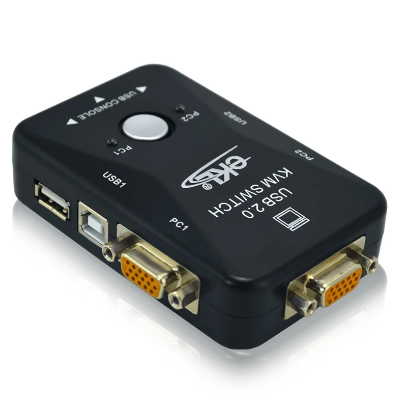 EKL 2 порта KVM USB VGA переключатель коробка с кнопкой управления включает кабель