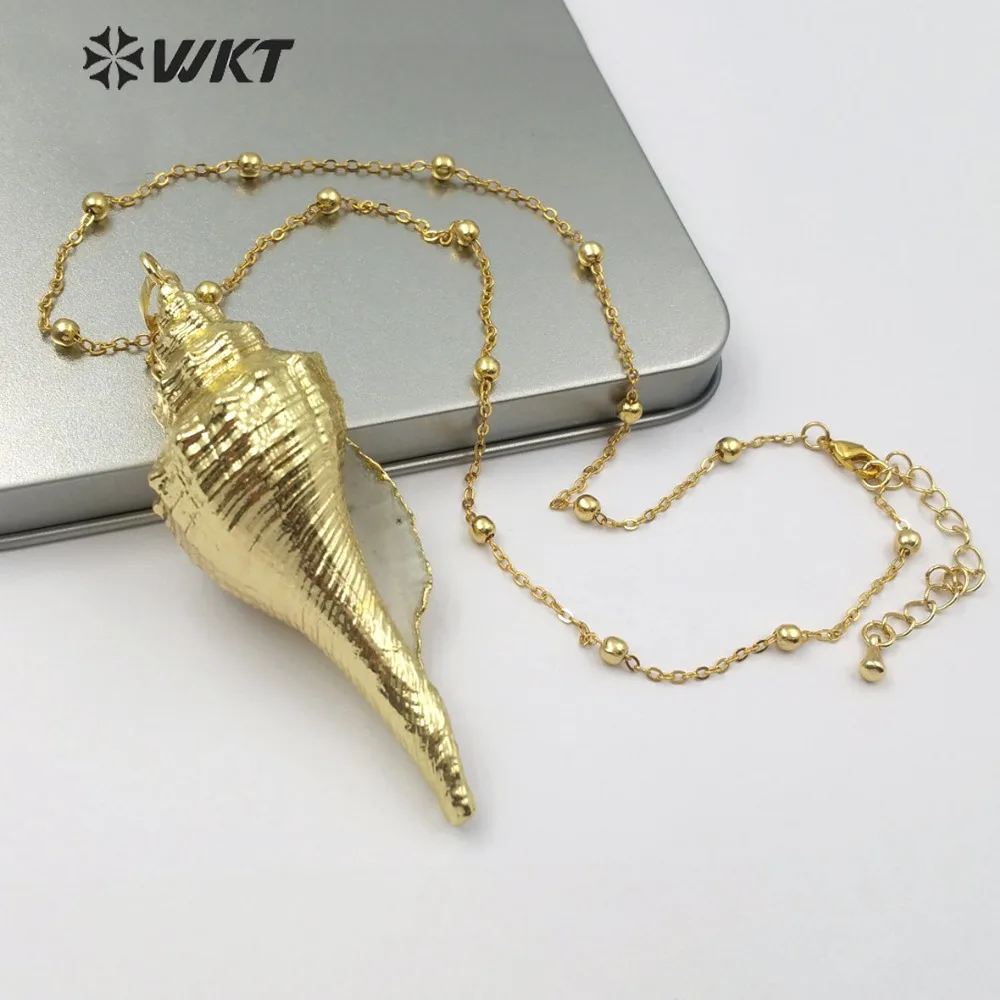 

WT-JN071 Big Trumpet Shell Pendant Necklace Natural Sea Shell With Full Gold Dipped Conch Shell Necklace Women Fashion Jewelry