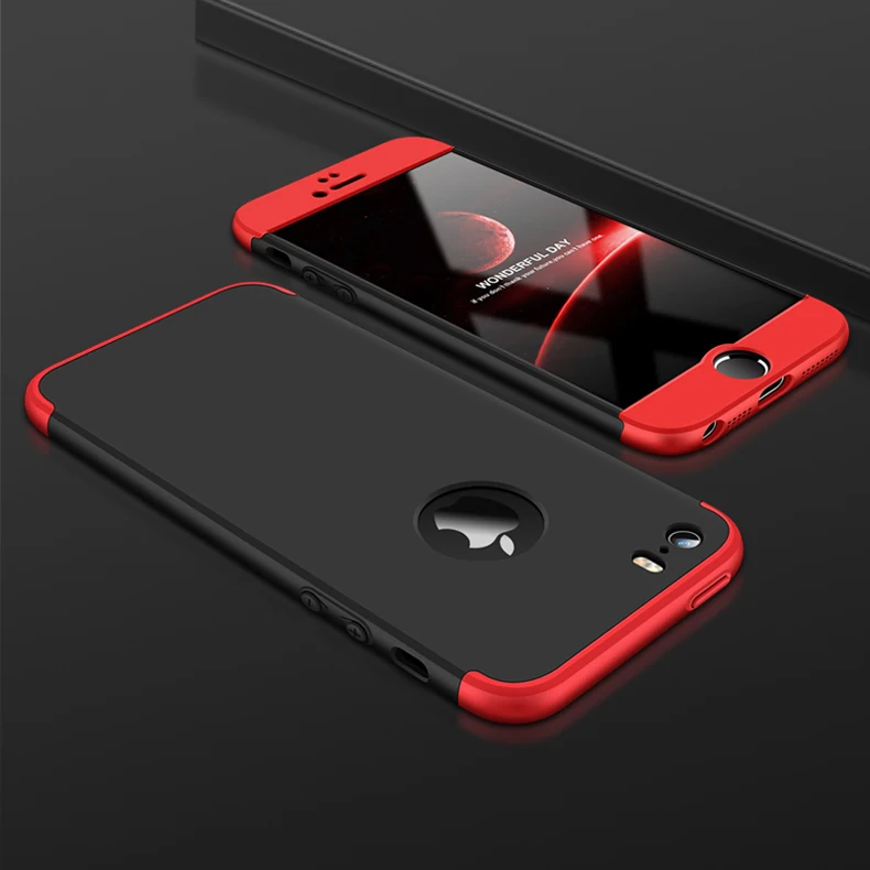 Чехол GKK для iPhone 7, 8, 6, 6s Plus, X, чехол 360, полный защитный 3 в 1, Матовый Жесткий Чехол для iPhone 5 5S SE чехол, стеклянный подарок