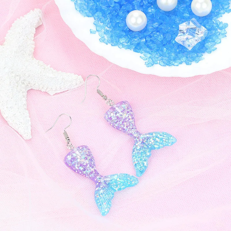 INS Net Red a Gradient Mermaid Ji ear hook Girl's Heart Русалка из смолы хвост пены Серьги Гвоздики/пост
