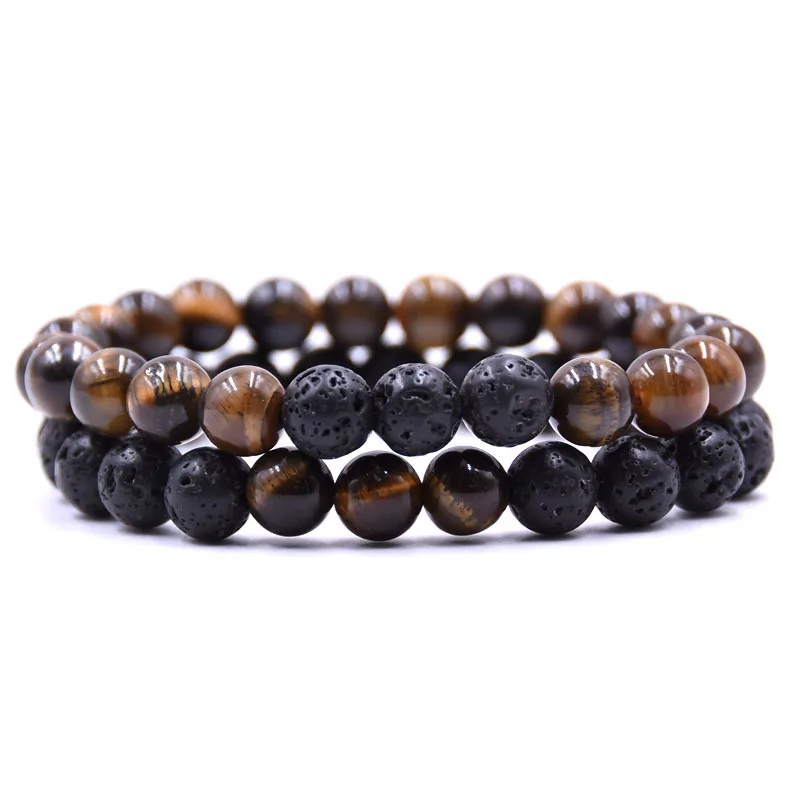 2 шт./компл. Новая мода пара браслеты с тигровым глазом Pulsera классический черный белый натуральная Лава красивый браслет с камнями дамы мужчины - Окраска металла: 3