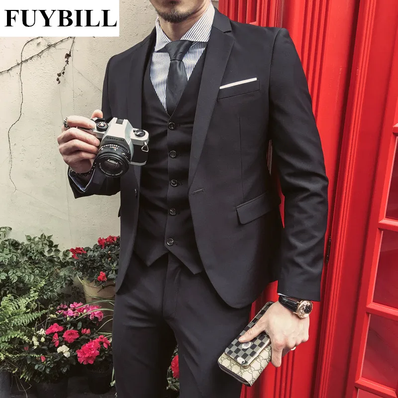 FuyBill стильный модный костюм мужские костюмы из трех предметов тонкий корейский Повседневный костюм Бизнес жених свадебное платье Лучший мужской костюм