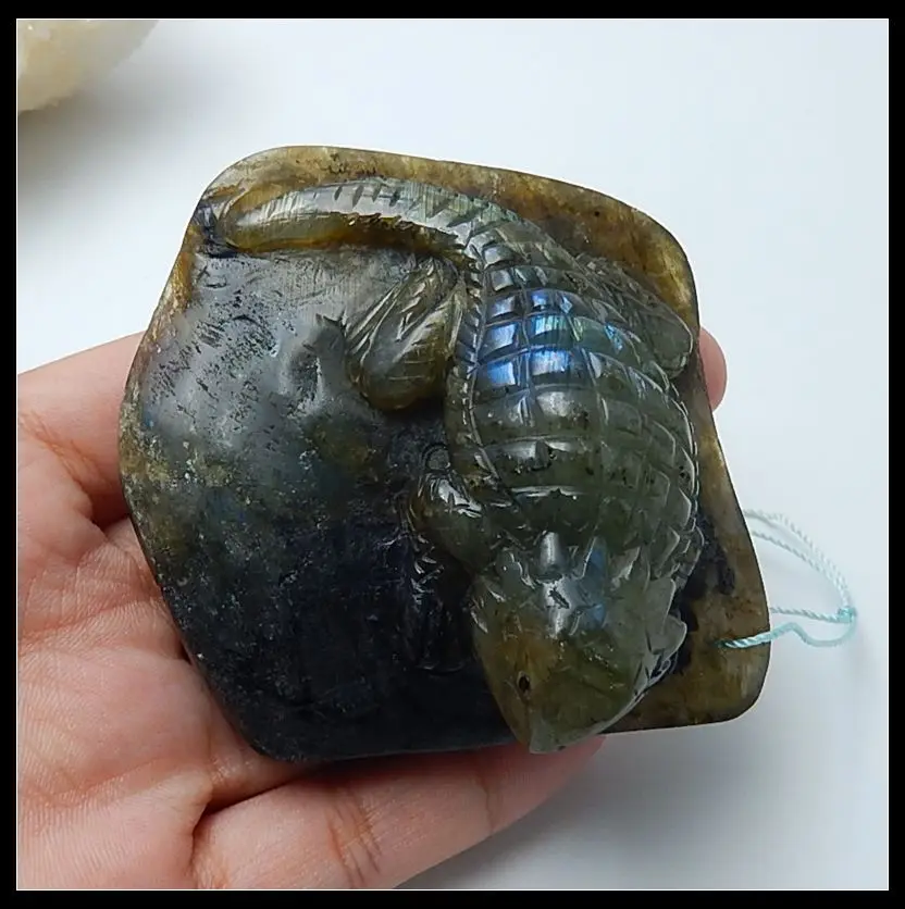 New Design Natural Stone Carved Phrynosoma Platyrhinos Labradorite Necklace Pendant 61x57x27mm 116.90g fashion jewelry accessory