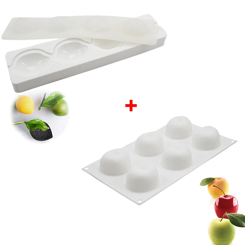 Apple and Lemon 3D силиконовая форма для торта в форме фруктов, форма для мусса, десерта, форма для яблока, лимона, груши, печенья, шоколада, формы для выпечки, сделай сам, противень для выпечки - Цвет: Apple and Lemon
