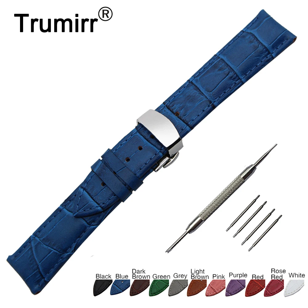 

18mm 20mm 22mm 24mm Genuine Leather Watch Band for Breitling Stainless Butterfly Buckle Strap Wrist Belt Bracelet + Spring Bar