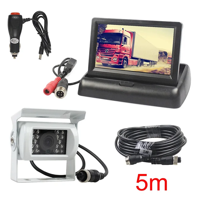 5m DIYSECUR DC12V-24V 4PIN 4," Обратный автомобильный монитор заднего вида Водонепроницаемый CCD резервный ночного видения автобус грузовик камера Белый - Цвет: 5m